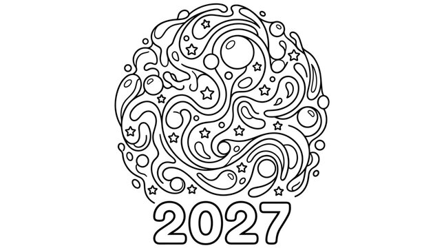 Abstract sphere coloring page, black and white line art with clean bold outlines to color for adults and kids