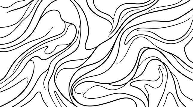 Flowing silk gradient coloring page, black and white line art with clean bold outlines to color for adults and kids
