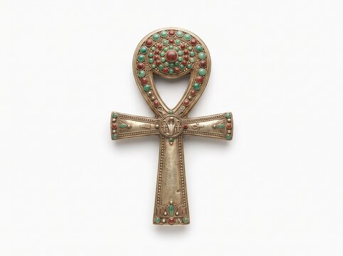 Ancient Egyptian ankh symbol with turquoise and carnelian inlay
