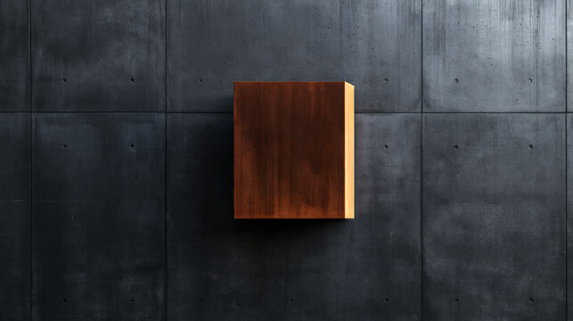 Minimalist Wood Plaque on Dark Concrete Wall