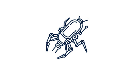 Fototapeta premium Minimalist mechanical insect robot line art icon.