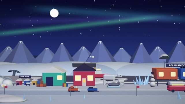 Arctic Research Station with Northern Lights Side Scrolling Loop