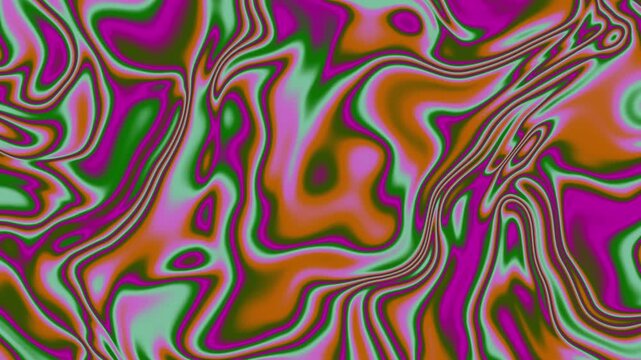 Mint and orange fluid waves seamless loop, fresh green, pink and copper flowing background
