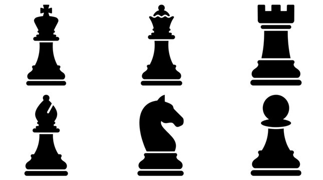 Chess piece silhouette icons king queen rook bishop knight pawn