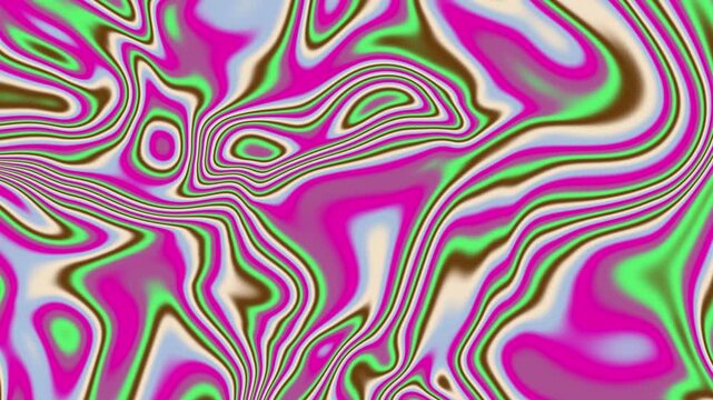 Pink green and brown marble swirl seamless loop, playful cream fluid waves background