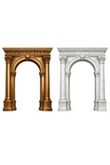 Fototapeta premium Two ornate arches, one gold and one marble, with intricate detailing.