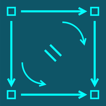 Commutative Diagram Vector &ndash; Category Theory Square with Equal Composite Paths. Four objects joined by arrows, two routes from start to end shown equal, for abstract algebra lessons