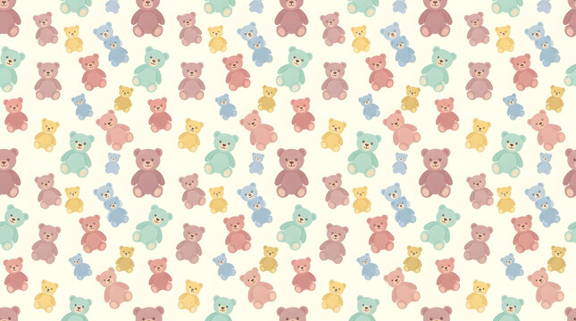 Pastel teddy bear seamless pattern on cream background.
