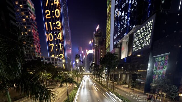 hong kong cyberpunk city with overlayed code and data on the buildings