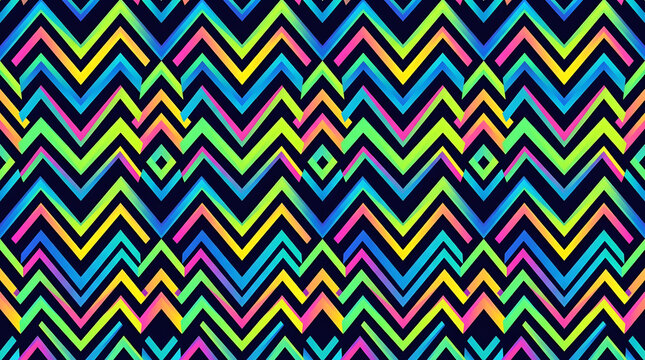Neon colorful zigzag geometric seamless pattern