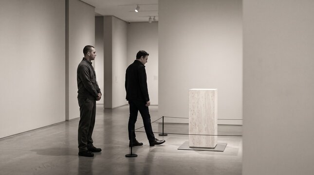 Gallery attendant watches a boundary crossing