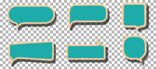 Fototapeta premium A collection of teal speech bubbles featuring a distressed paper edge texture isolated on a transparent background for various creative graphic design