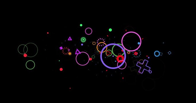 Abstract Fireworks: Futuristic Digital Rings On Black Background