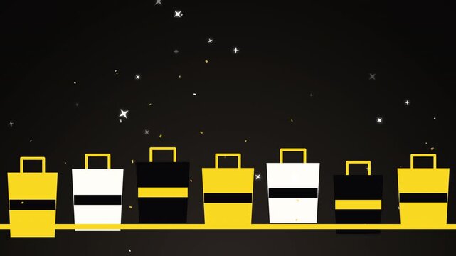 Black Friday Shopping Bags Row on Black Loop Background