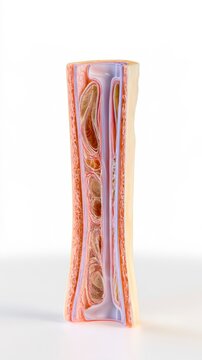 Anatomical cross section of human bone showing internal structure and marrow cavity in 3D render