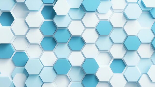 Geometric Harmony: A mesmerizing pattern of interlocking hexagonal shapes in soothing shades of blue and white creates a visually appealing abstract design.
