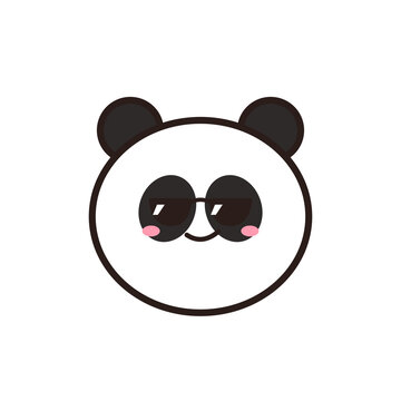 Cute black and white panda character face with sunglasses cool express