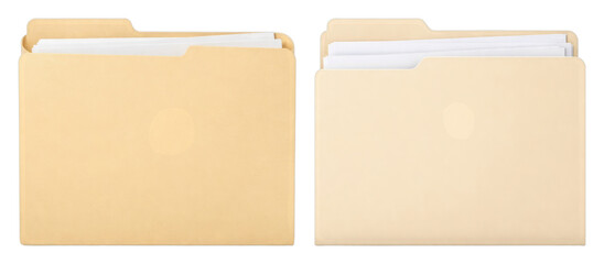 Obraz na płótnie Canvas PNG Two beige file folders with documents inside on transparent background