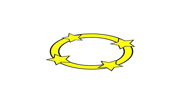 3D yellow rotating star circle animation on a white background. Perfect for premium ratings, winner awards, cartoon dizziness effects, or magic halo concepts. Seamless loop.