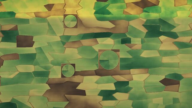 Aerial Farmland NDVI False Color Map With Drone Survey Swath And Center Pivot Irrigation Seamless Loop in deep brown tones