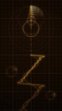 Fourier Series Epicycles Tracing a Waveform Seamless Loop in rich amber tones vertical 9:16