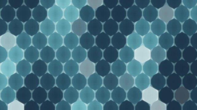 Glowing hexagonal tech grid pulsing honeycomb energy cells seamless loop in subtle cyan tones