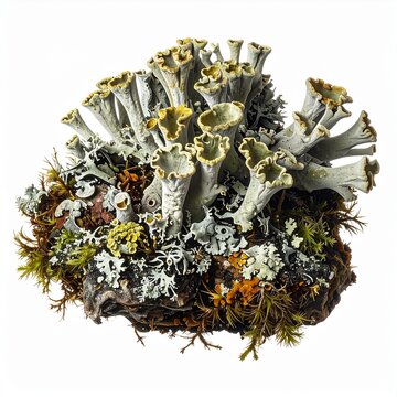 Roccella tinctoria Crustose Lichen. Isolated on white background 