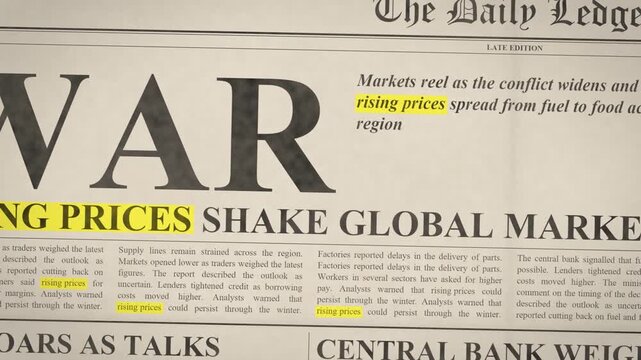 Seamless loop newspaper headline rising prices highlighted