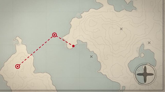 Seamless loop old map with dashed travel route