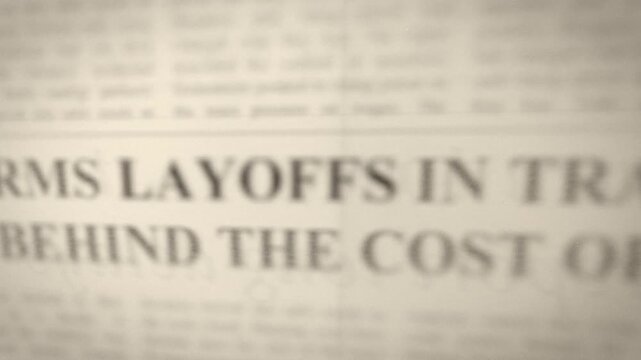Seamless loop layoffs word in newspaper headlines montage