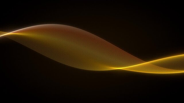 Seamless loop flowing gold wave lines on black background