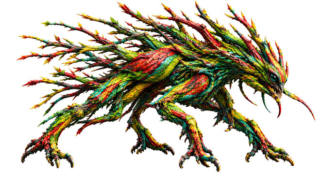 Colorful Fantasy Mythical Forest Creature Monster Beast Isolated On White