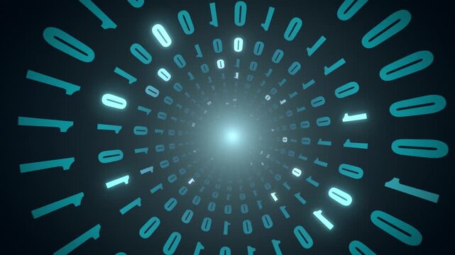 Seamless loop binary code tunnel of ones and zeros