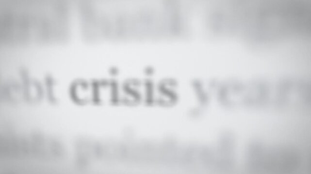 Seamless loop crisis word in news articles focus montage