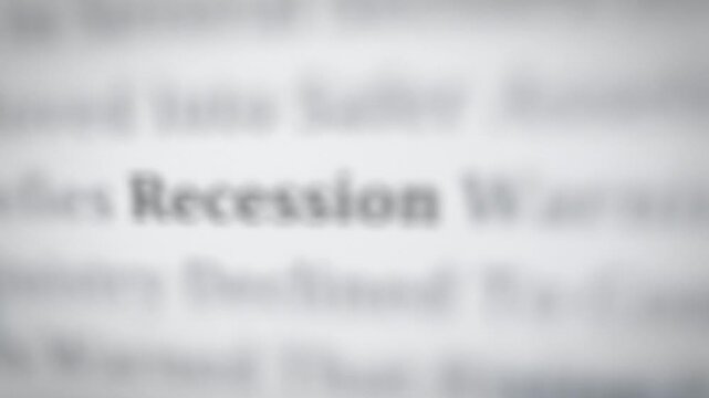 Seamless loop recession word in news articles focus montage