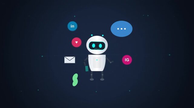 Cute Cartoon Robot Character With Social Media Icons Animation