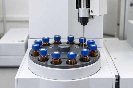 Laboratory autosampler with amber vials and a sampling needle