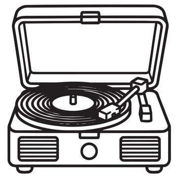 Vintage vinyl record player coloring page showing retro nostalgic turntable