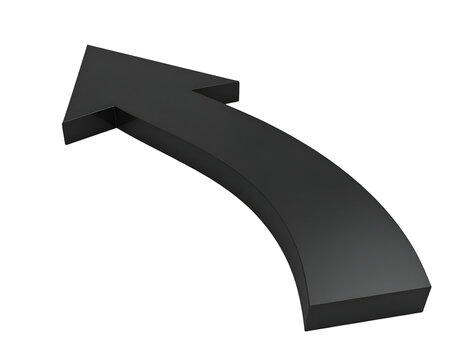 Isolated black curved arrow pointing upwards and to the right, 3D render