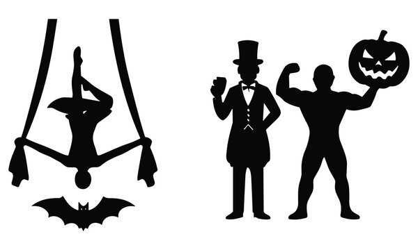 Halloween Circus Performers Silhouette Vector Set