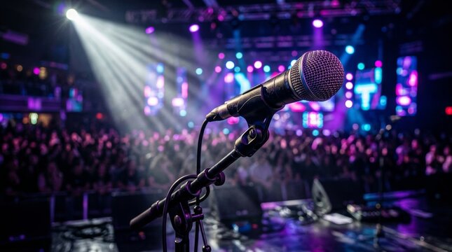 Professional microphone on stage at a live music concert