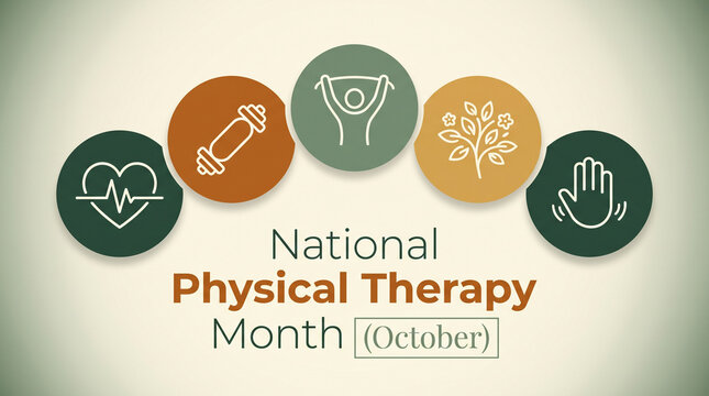 National Physical Therapy Month banner with medical icons and text