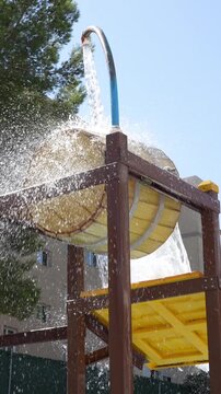 Water Playground Splash Feature with Large Yellow Tipping Bucket