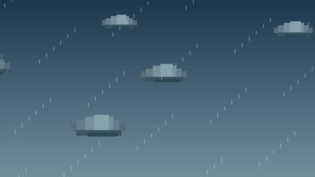 Pixel art rain animation with clouds loop
