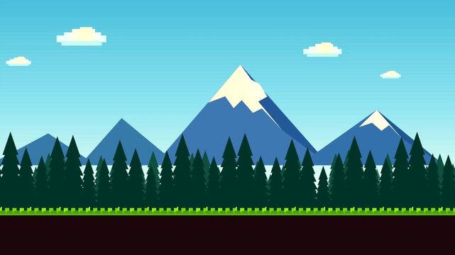 Pixel art mountain landscape parallax looping video