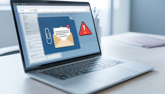 Suspicious Email Attachment Warning on Laptop Screen