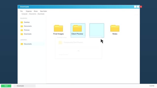 Screen recording of file compression and archiving on computer