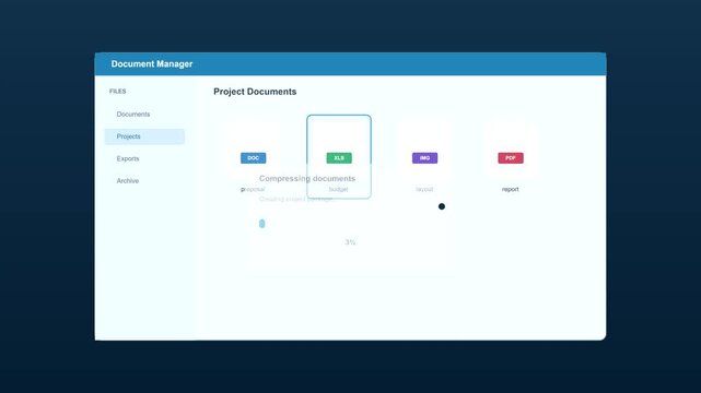 Document manager software interface compressing files animation