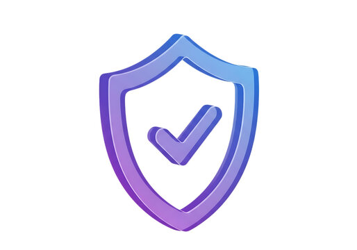 Simple checkmark inside a modern shield icon with gradient purple and blue colors isolated on transparent background