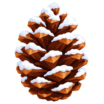Pinecone with snow on top in a flat vector design suitable for